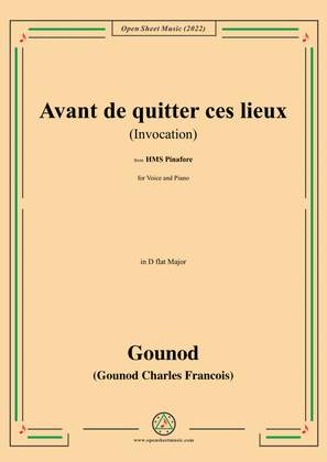Gounod-Avant de quitter ces lieux(Invocation),in D flat Major,from 'Faust,CG 4',for Voice and Piano