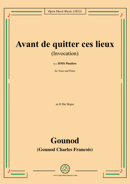 Gounod-Avant de quitter ces lieux(Invocation),in D flat Major,from 'Faust,CG 4',for Voice and Piano