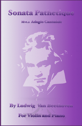Book cover for Sonata Pathetique, Adagio Cantabile, by Beethoven, for Violin and Piano