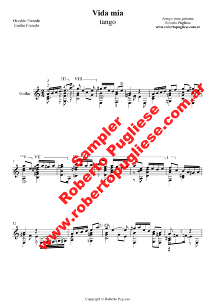 Vida mia - Tango (Fresedo - Fresedo) Classical Guitar scores gallery preview page 3