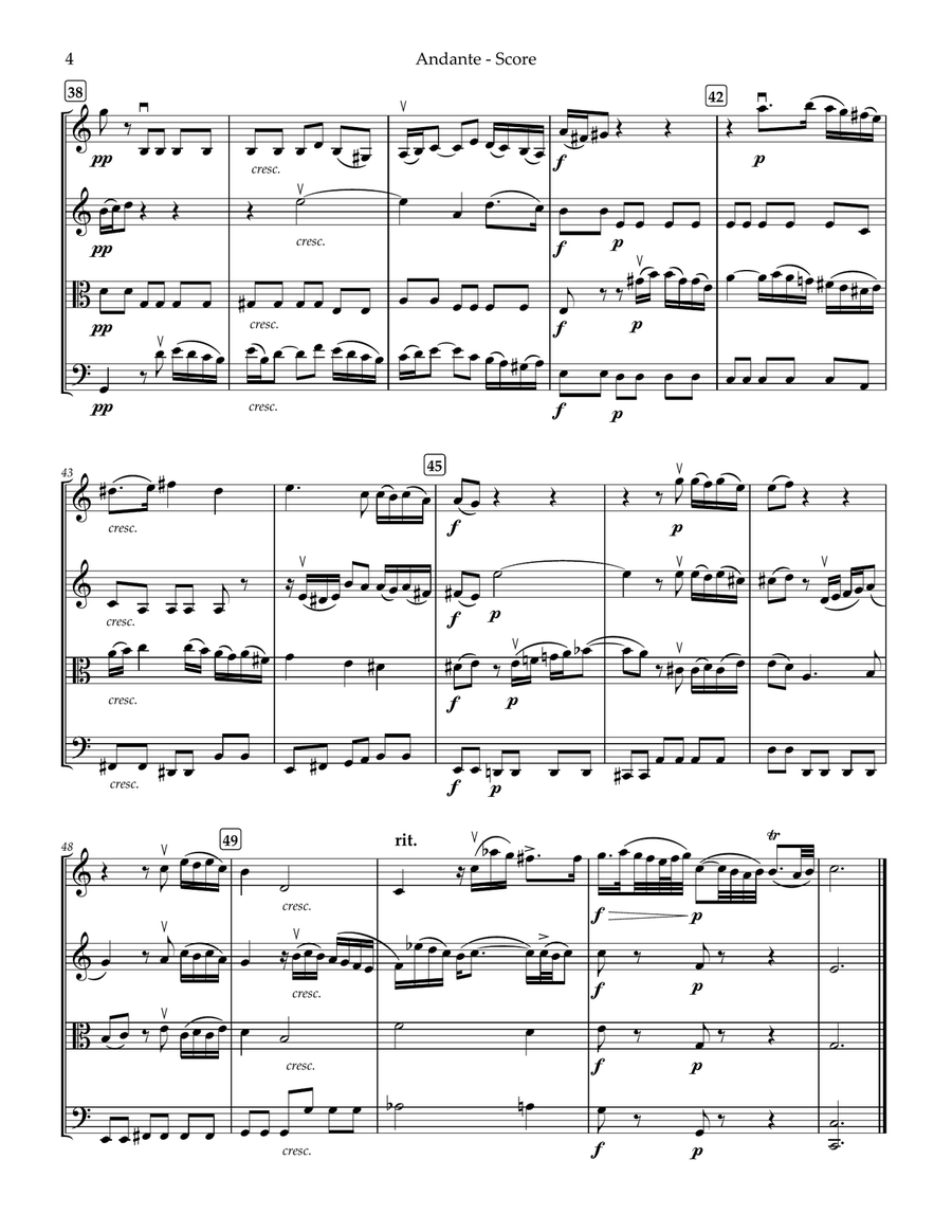 Andante from the Sonata for Solo Violin in A minor String Quartet scores gallery preview page 4