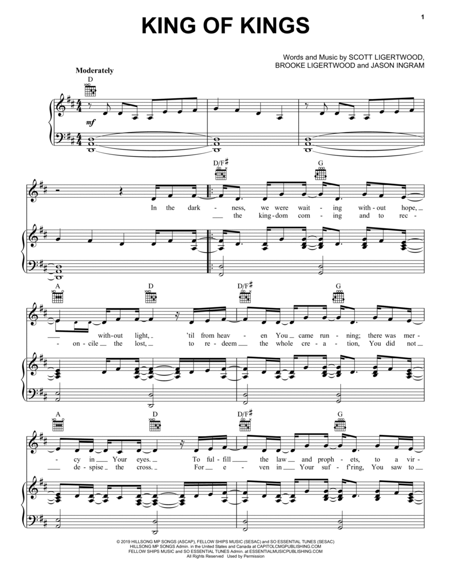 King Of Kings Piano, Vocal, Guitar scores gallery preview page 1