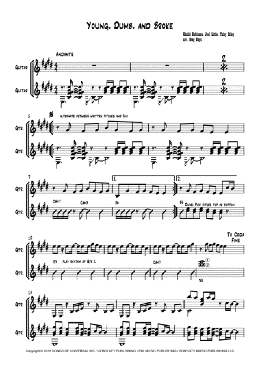 Young, Dumb And Broke Guitar scores gallery preview page 1