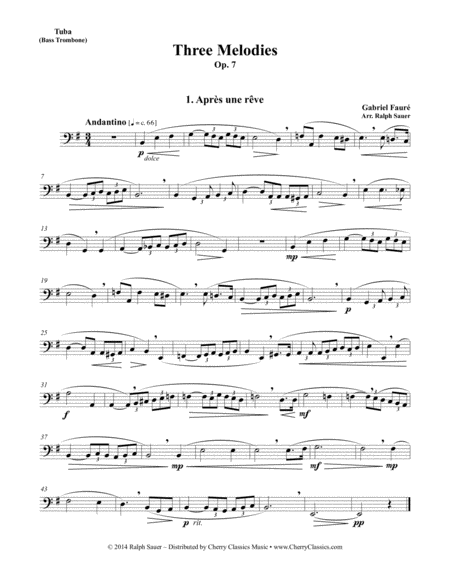 Three Melodies, Op. 7 for Tuba or Bass Trombone & Piano