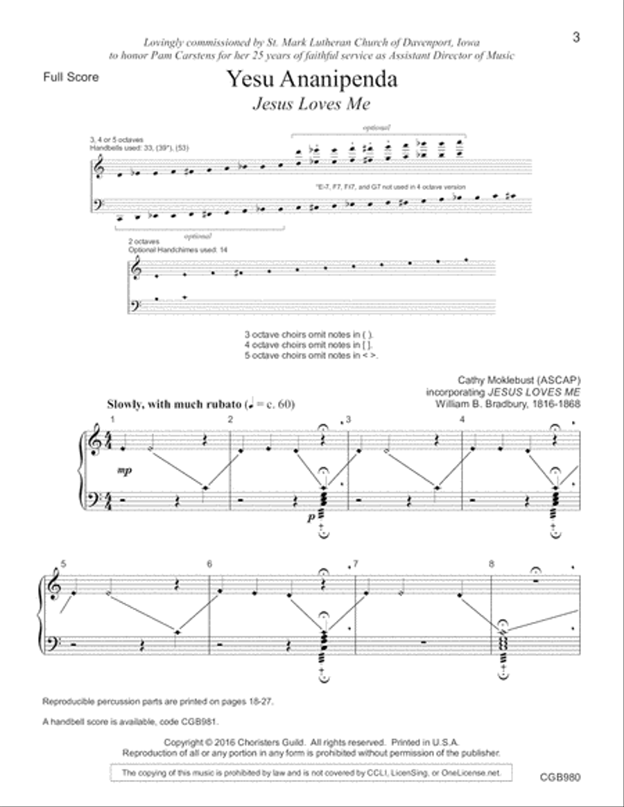 Yesu Ananipenda Jesus Loves Me Full Score Handbell Choir scores gallery preview page 2