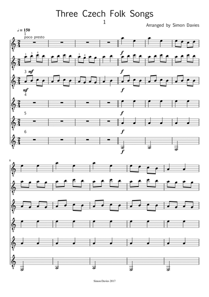 Three Czech Folksongs - 1 (for easy guitar ensemble) image number null