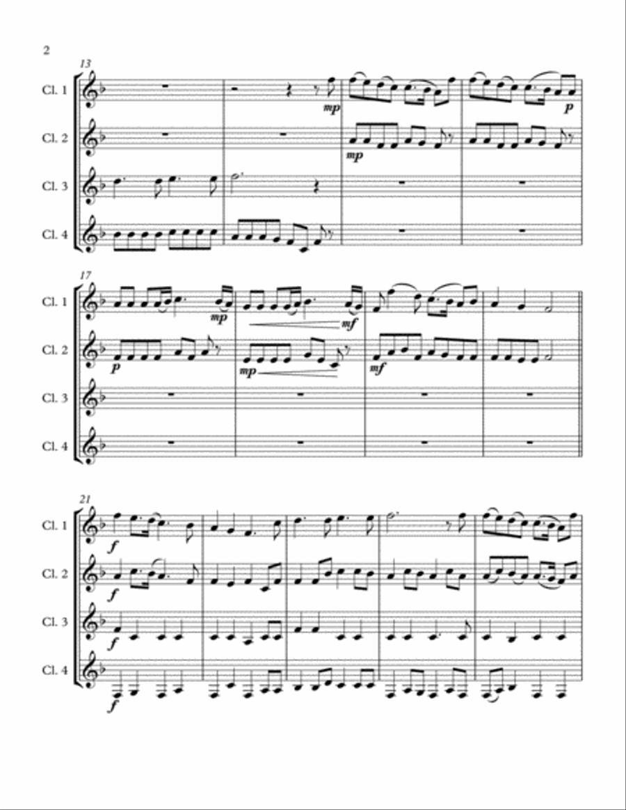 Joy To The World (4 Clarinets) Clarinet Quartet scores gallery preview page 2