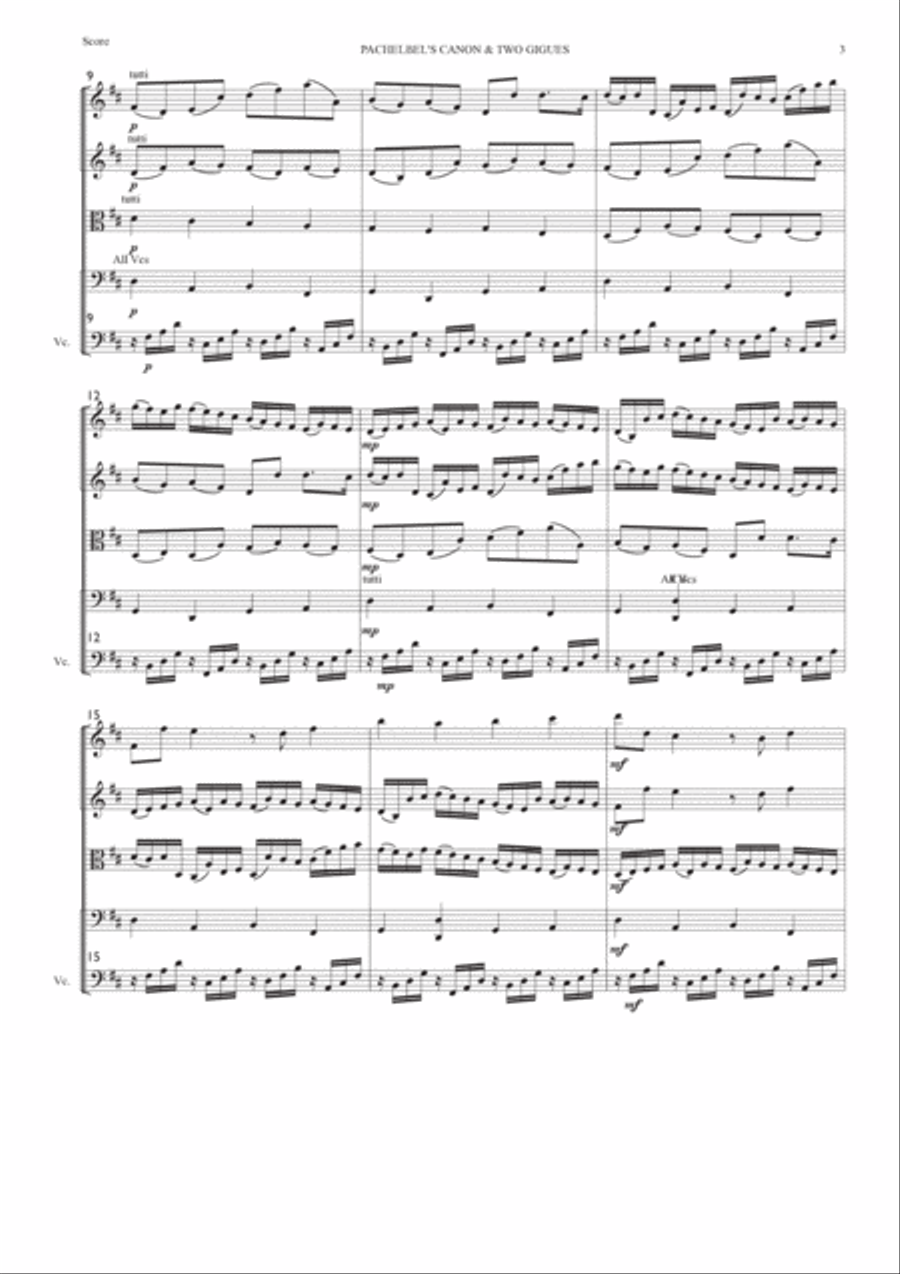 PACHELBEL'S CANON IN D WITH TWO GIGUES (for strings) String Orchestra scores gallery preview page 3