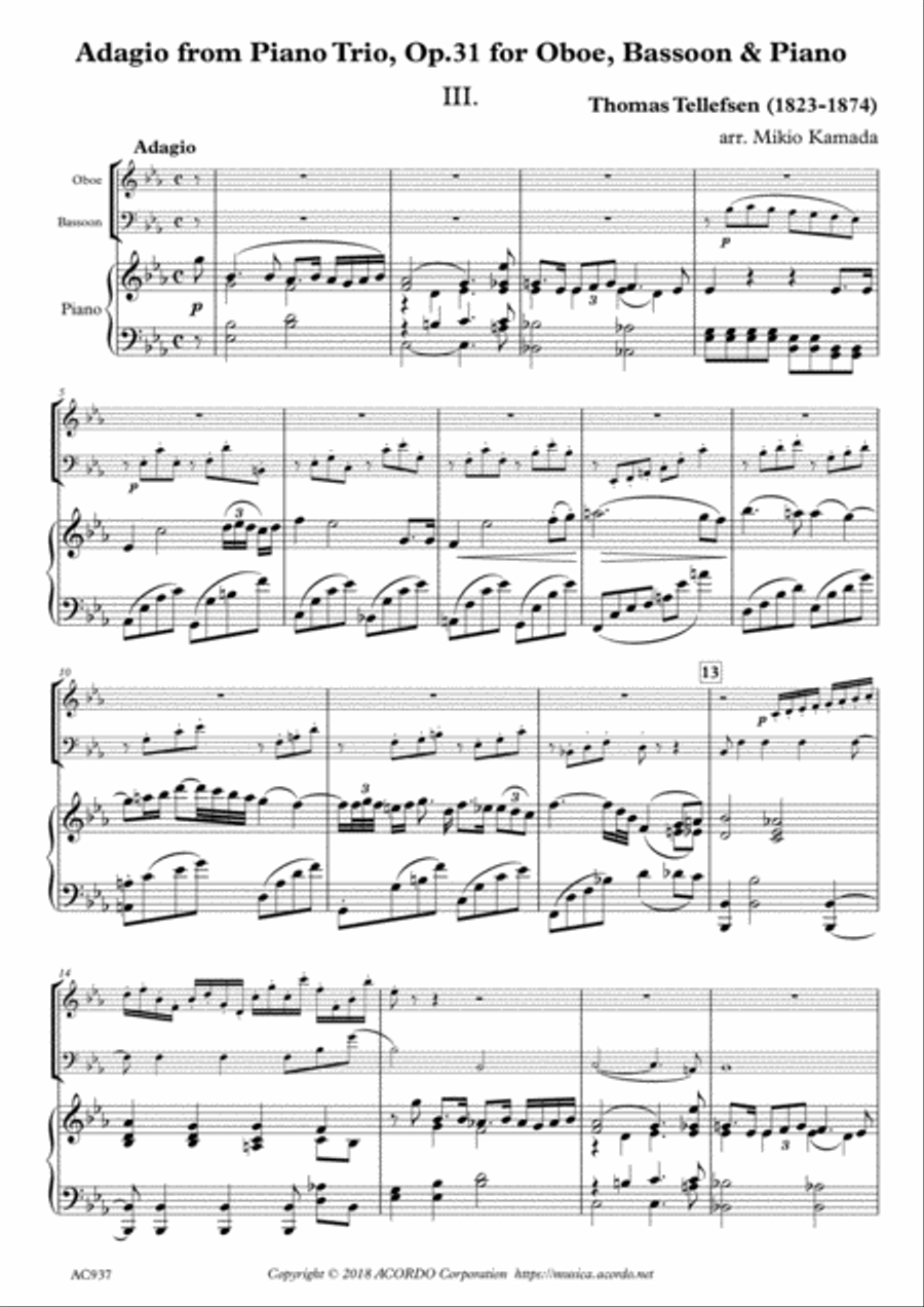 Adagio from Piano Trio, Op.31 for Oboe, Bassoon & Piano Woodwind Duet scores gallery preview page 1