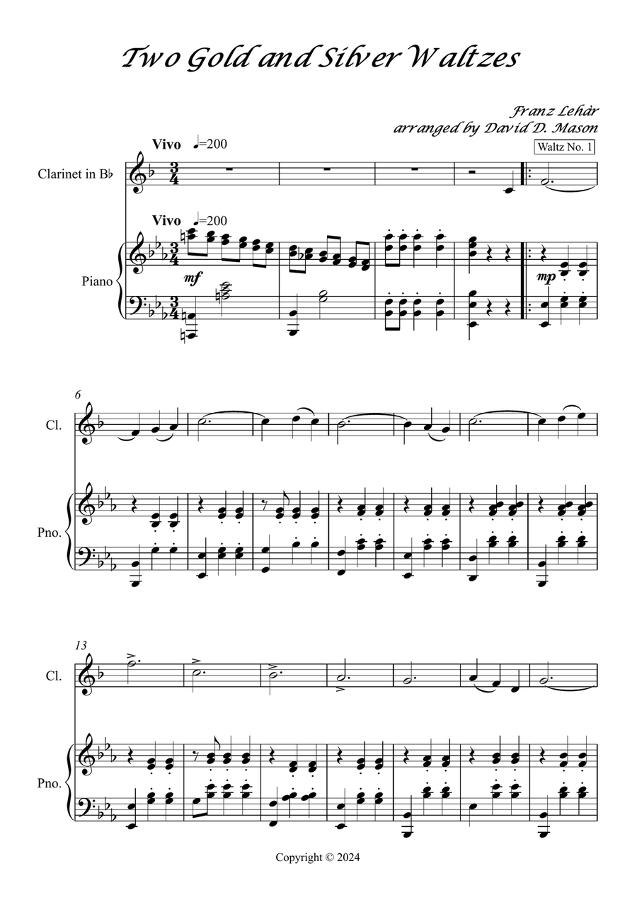 Two Gold and Silver Waltzes B-Flat Clarinet scores gallery preview page 2