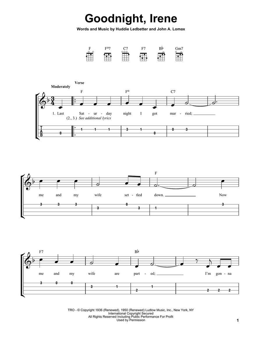 Goodnight, Irene Goodnight, Irene Ukulele scores gallery preview page 1