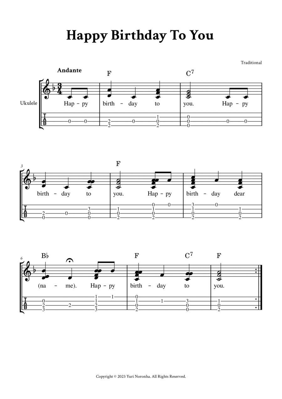 Happy Birthday To You - Fingerstyle Ukulele (with Lyrics and TAB) Ukulele scores gallery preview page 1