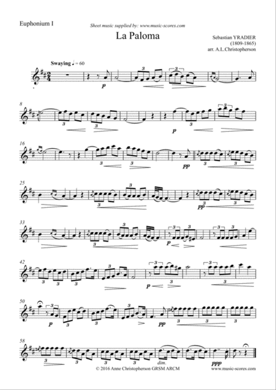 La Paloma - 2 Euphoniums and Piano Euphonium scores gallery preview page 4