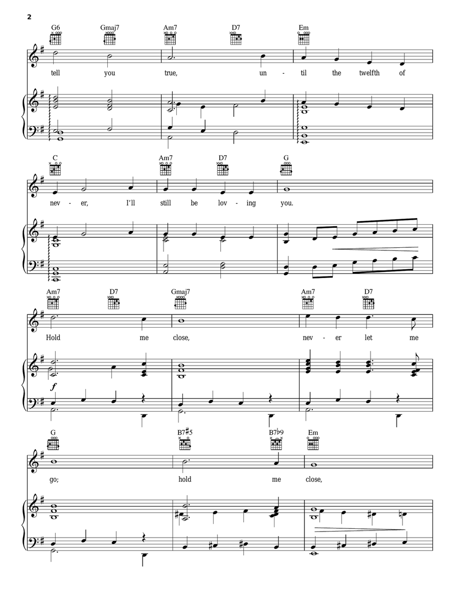 The Twelfth Of Never Piano, Vocal, Guitar scores gallery preview page 2