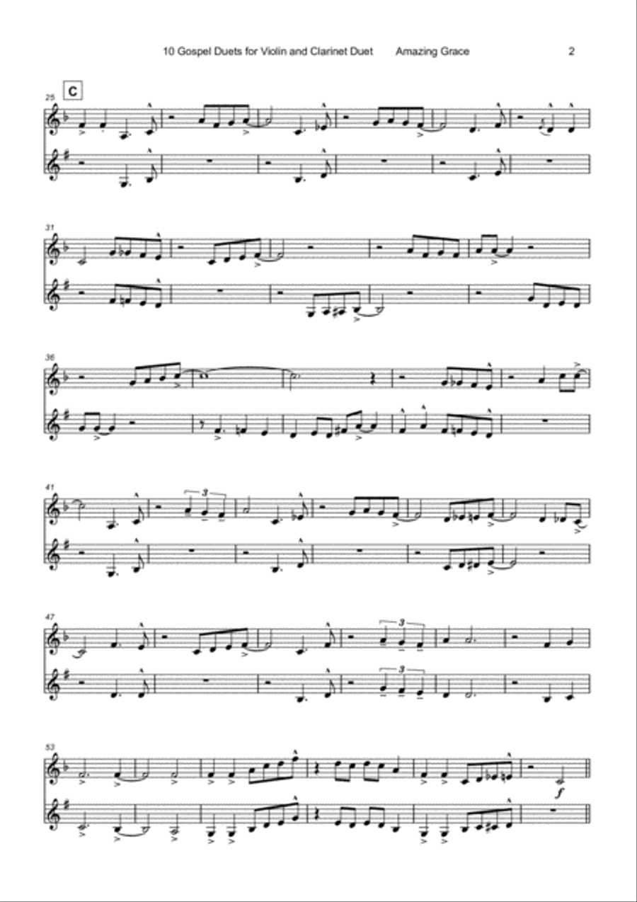 10 Gospel Duets for Violin and Clarinet Clarinet scores gallery preview page 4