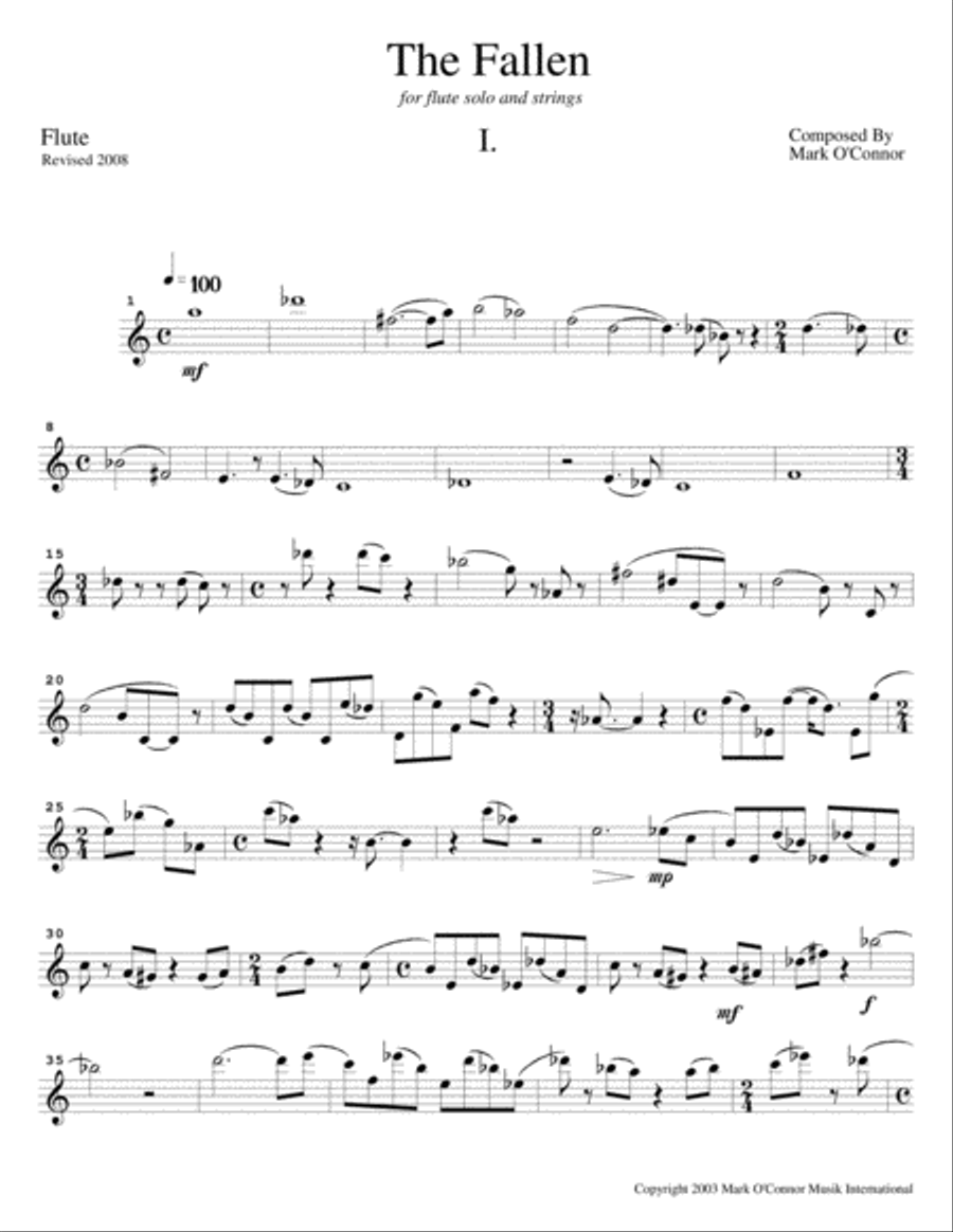The Fallen – Flute Concerto (flute part – flute and string orchestra) Chamber Orchestra scores gallery preview page 4