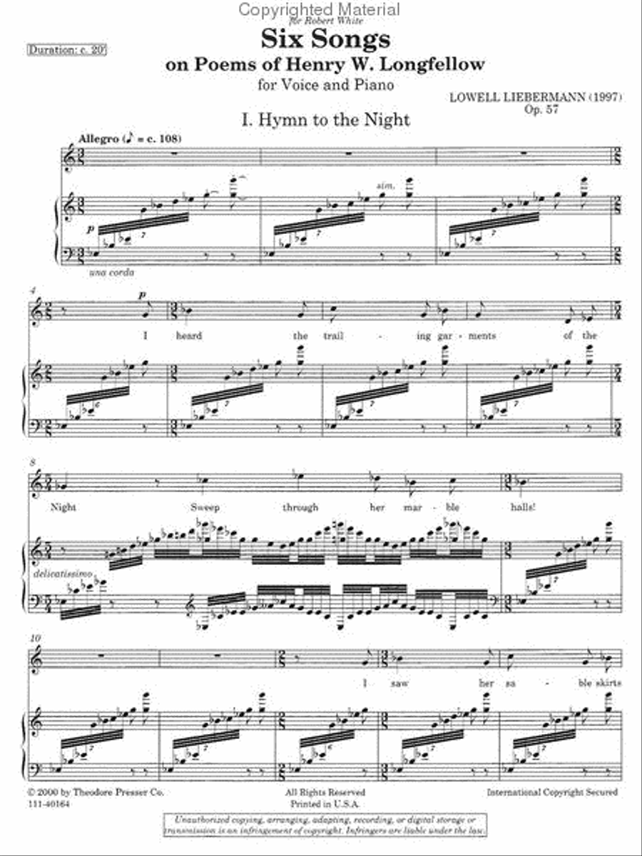 Six Songs On Poems Of Henry W. Longfellow Chamber Music scores gallery preview page 2
