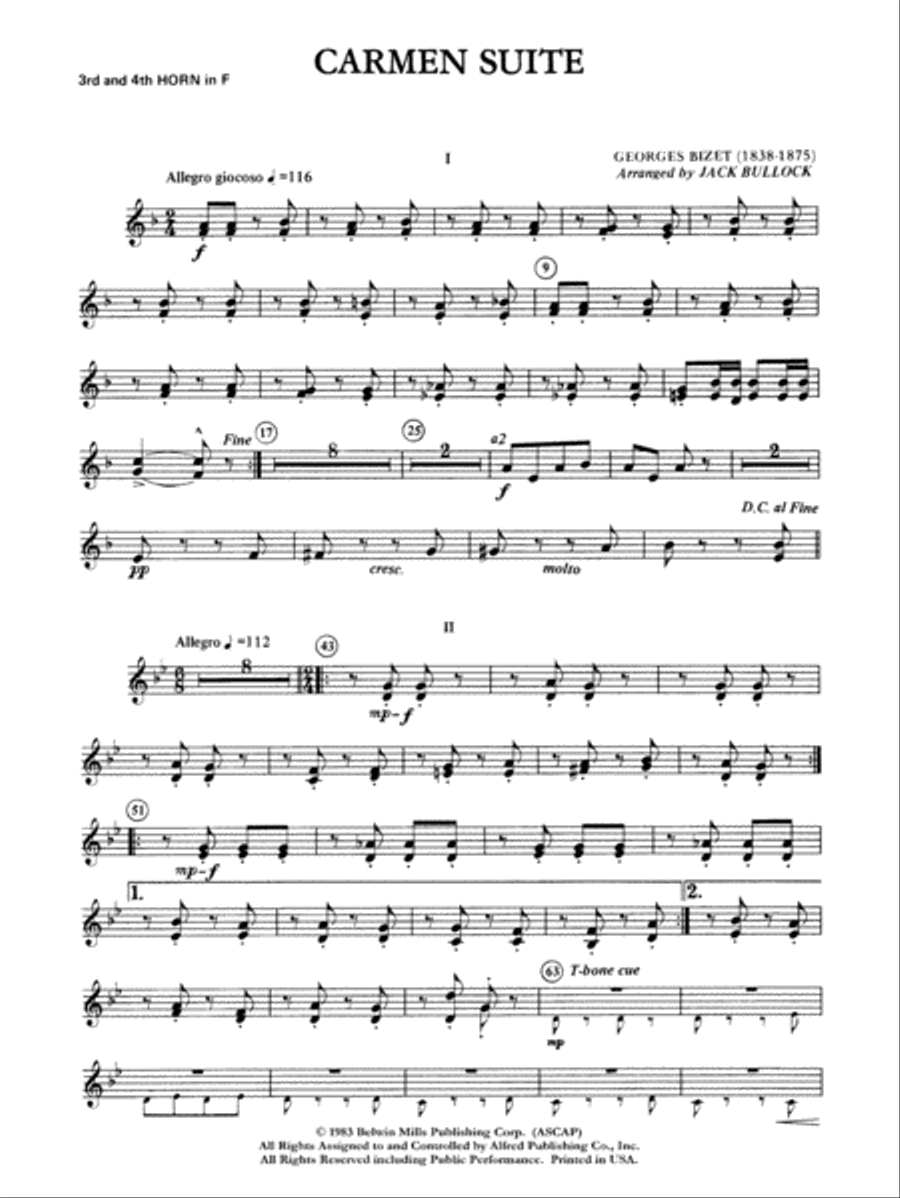 Carmen Suite: 3rd & 4th F Horns Concert Band scores gallery preview page 1