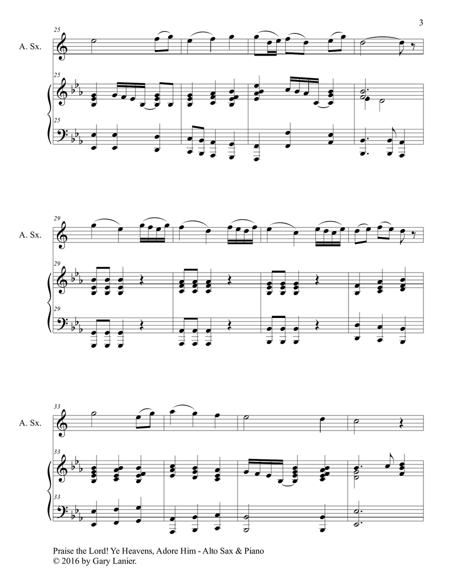 PRAISE THE LORD! YE HEAVENS, ADORE HIM (Duet – Alto Sax & Piano with Score/Part) Woodwind Duet scores gallery preview page 4