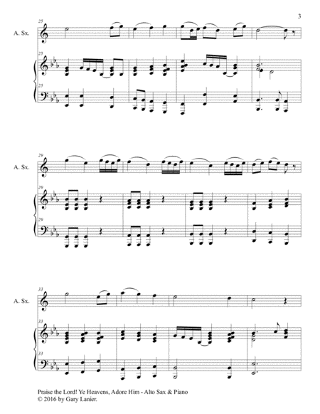 PRAISE THE LORD! YE HEAVENS, ADORE HIM (Duet – Alto Sax & Piano with Score/Part) image number null