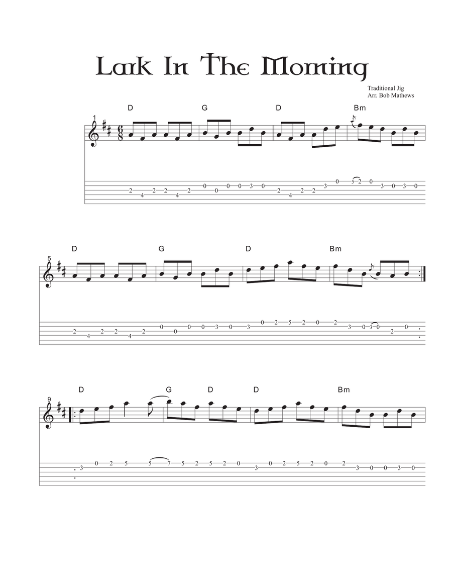 Lark In The Morning for Guitar Solo Guitar Tablature scores gallery preview page 1