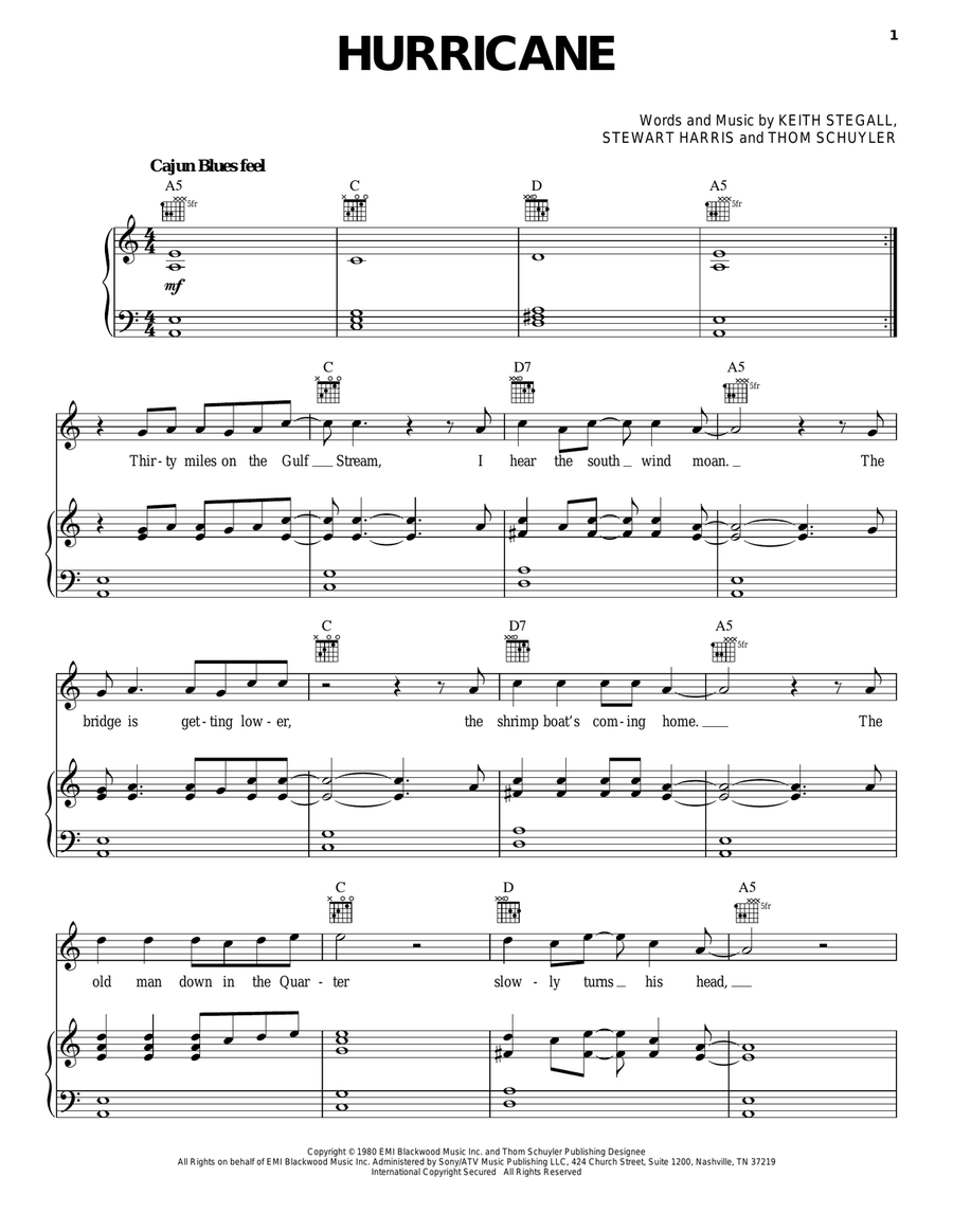 Hurricane Piano, Vocal, Guitar scores gallery preview page 1
