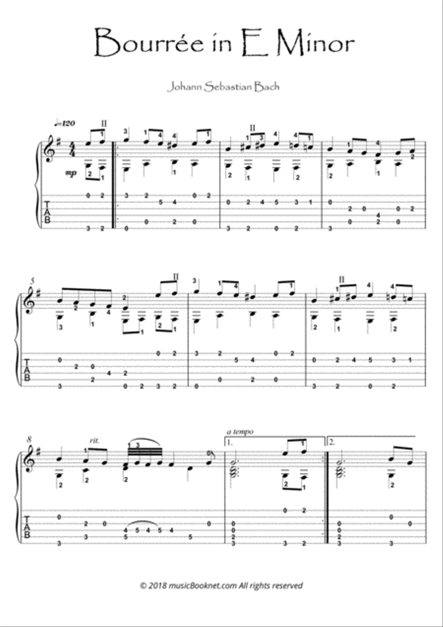 Bach for guitar BWV 996 Bouree Acoustic Guitar scores gallery preview page 1