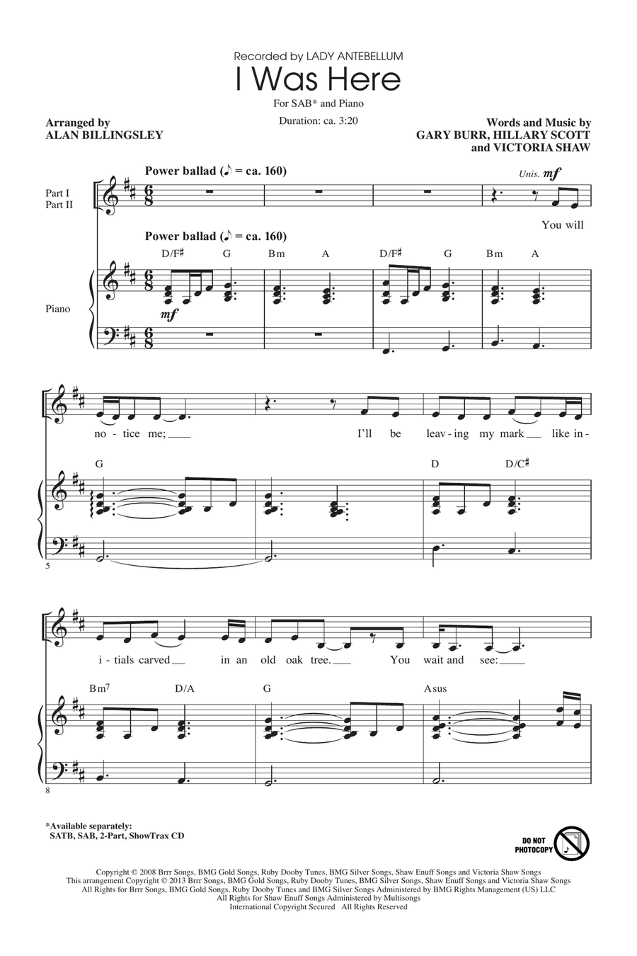 I Was Here (arr. Alan Billingsley) 3-Part scores gallery preview page 1