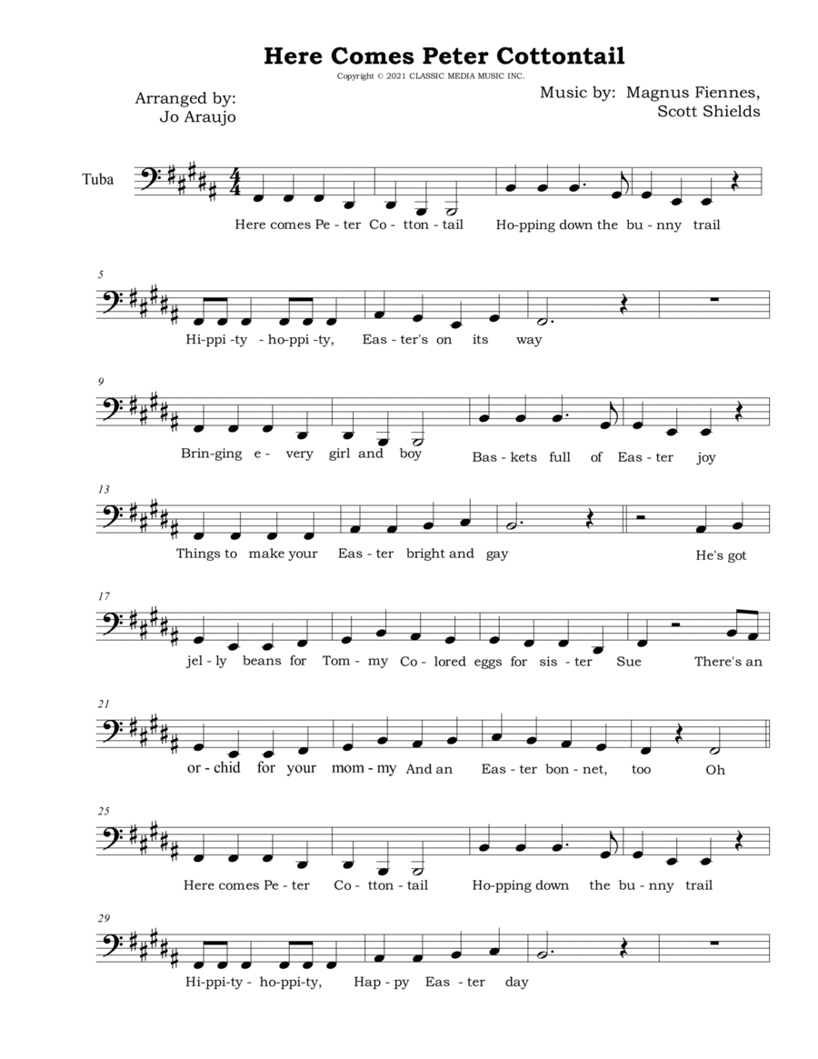 Here Comes Peter Cottontail Tuba scores gallery preview page 1