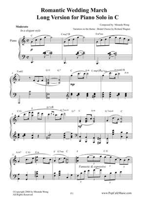 Romantic Wedding March by Miranda Wong - Long Version for Piano Solo in C Key