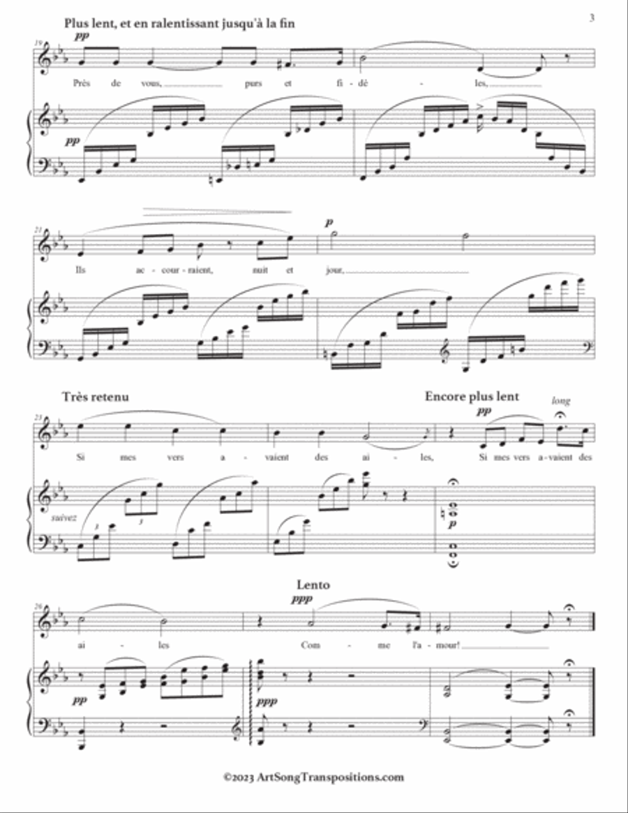 HAHN: Si mes vers avaient des ailes (transposed to E-flat major and D major) Voice scores gallery preview page 4