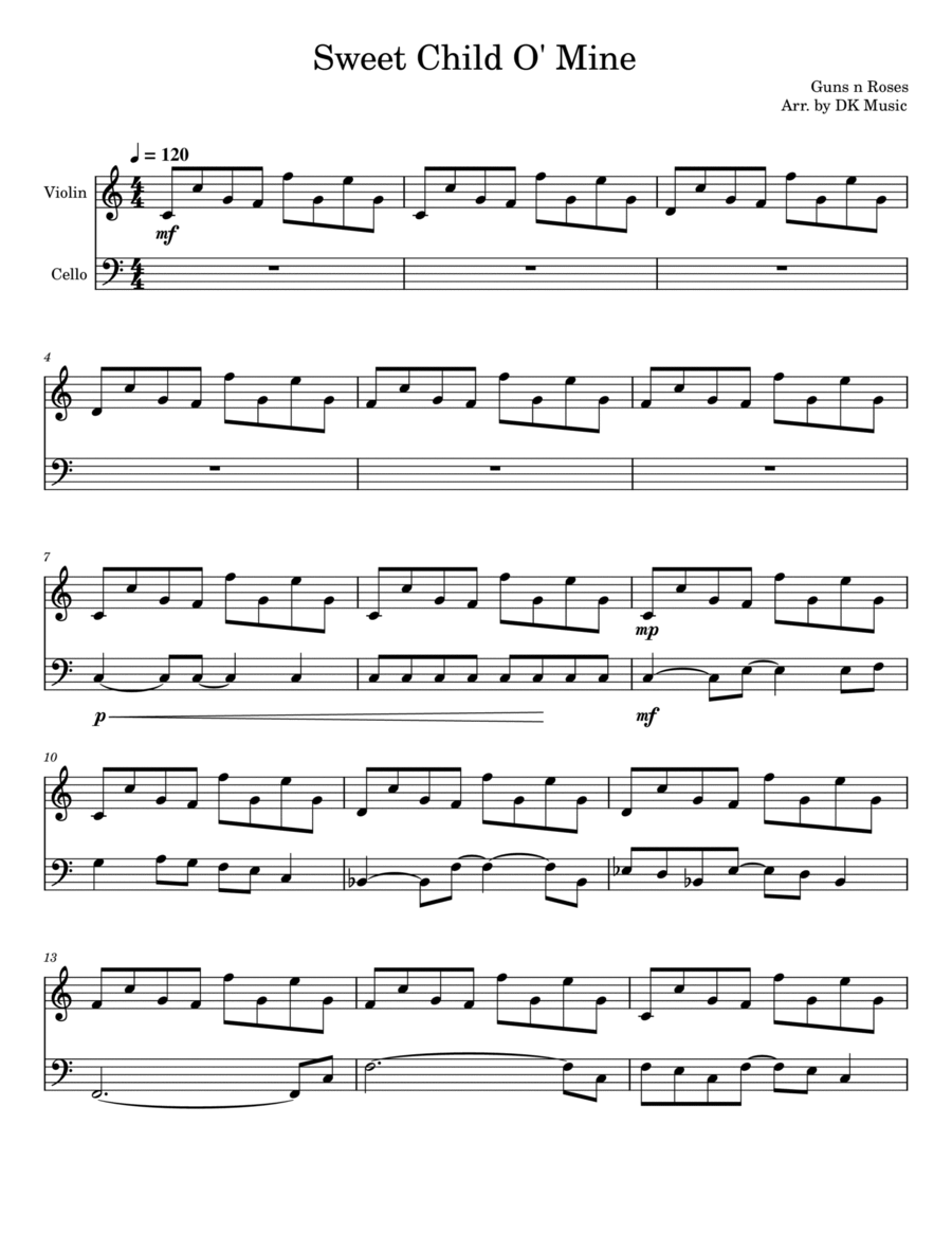 Sweet Child O' Mine Sweet Child O' Mine String Duet scores gallery preview page 1