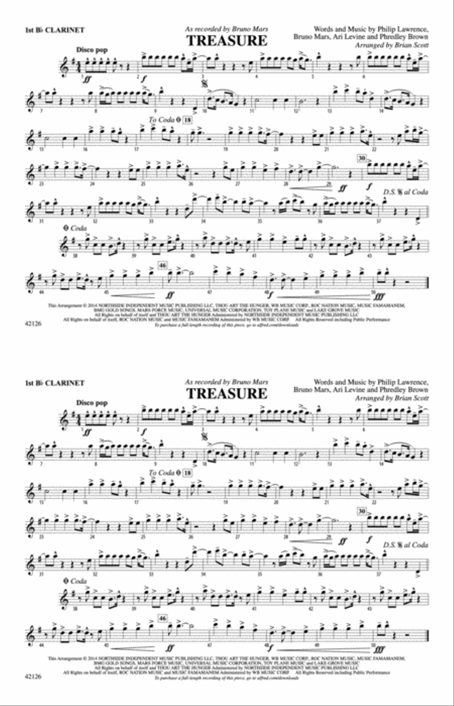 Treasure: 1st B-flat Clarinet Marching Band scores gallery preview page 1