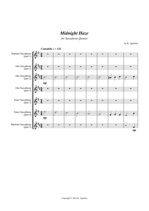 Book cover for Midnight Haze - for Saxophone Quintet