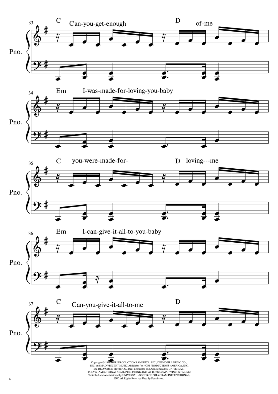 I Was Made For Lovin' You Easy Piano scores gallery preview page 6