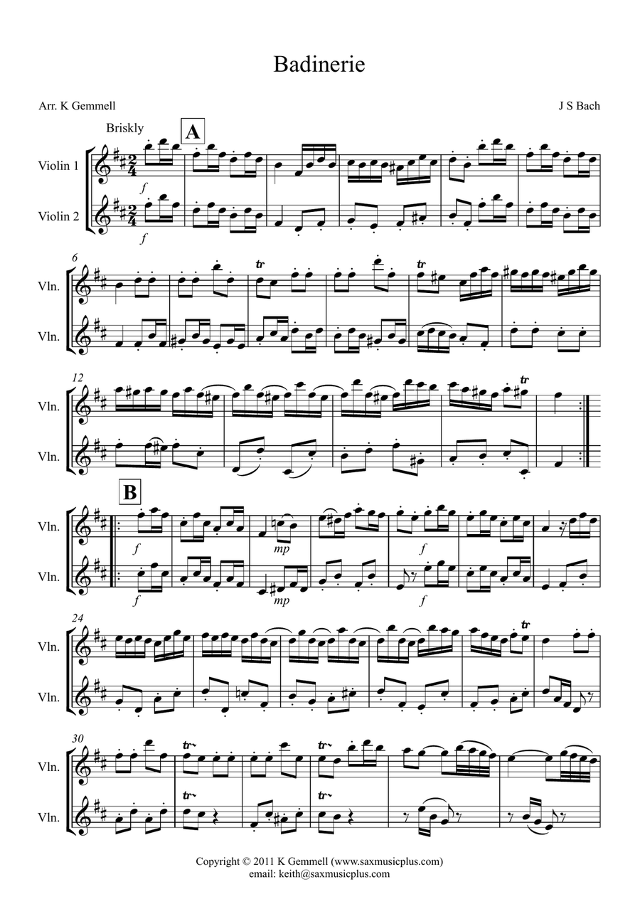 Badinerie – Violin Duet Badinerie – Violin Duet String Duet scores gallery preview page 1