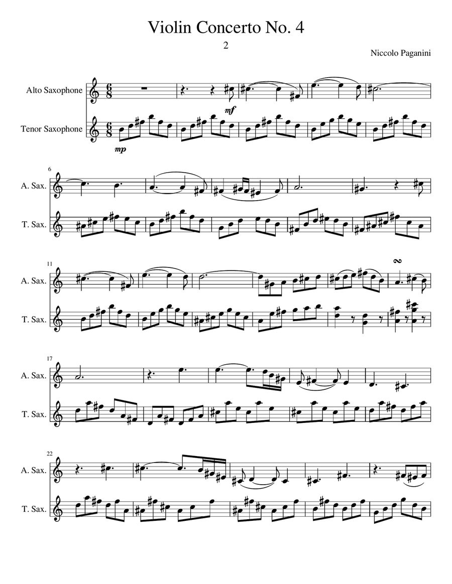 Violin Concerto No. 4 Tenor Saxophone scores gallery preview page 1