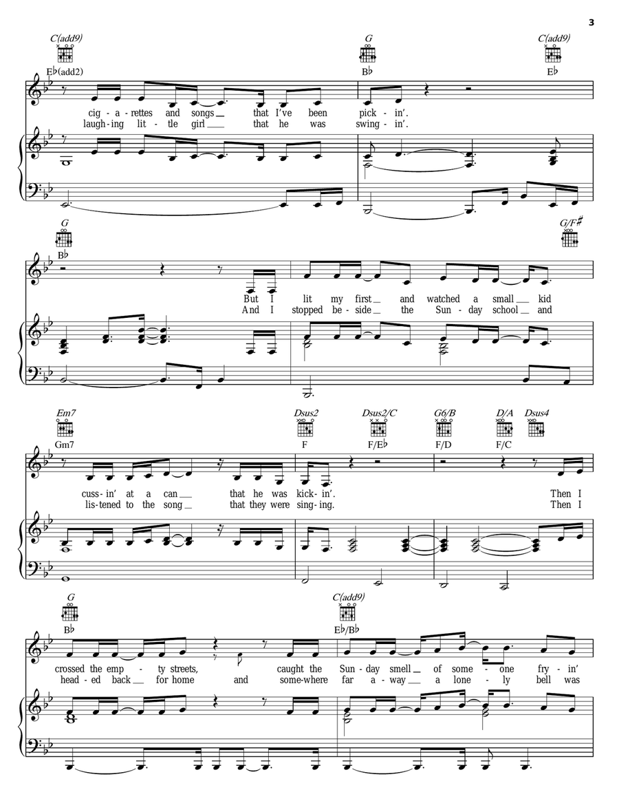 Sunday Mornin' Comin' Down Piano, Vocal, Guitar scores gallery preview page 3