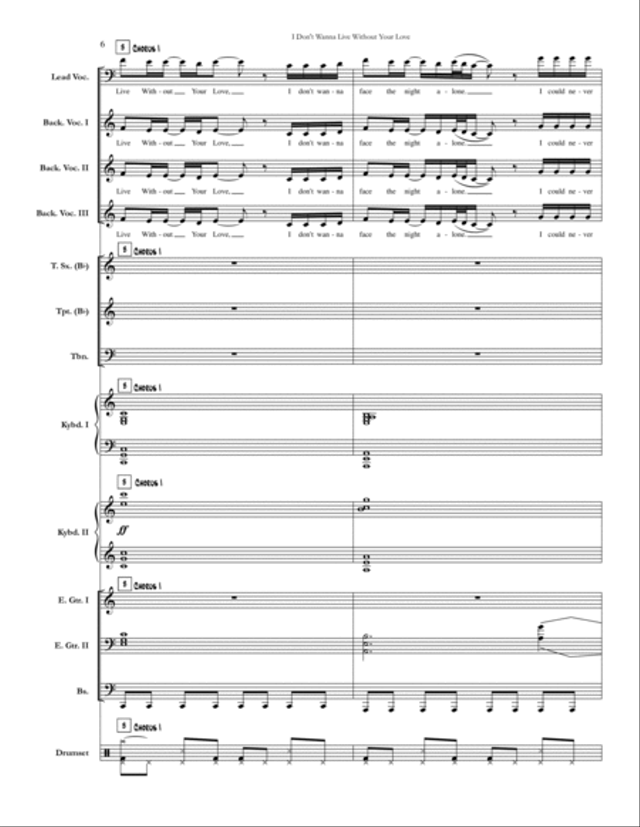 I Don't Wanna Live Without Your Love Small Ensemble scores gallery preview page 6