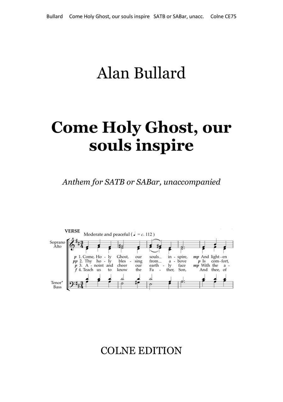 Come Holy Ghost, our souls inspire (Anthem for SATB or SABar) 4-Part scores gallery preview page 1