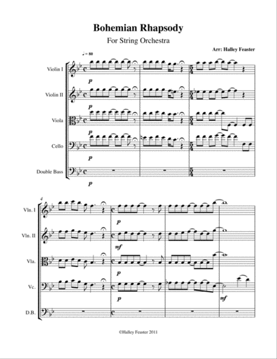 Bohemian Rhapsody String Quintet scores gallery preview page 1