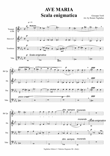 AVE MARIA - Scala enigmatica - G. Verdi - Arr. for Brass Quartet: Bb Tpt, Hn, Tbn, Tuba image number null