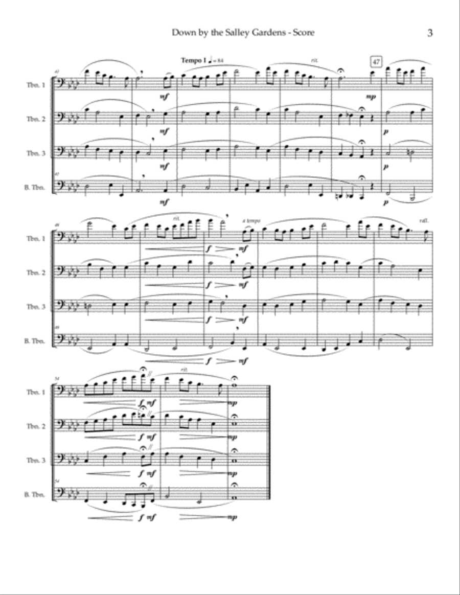 Down by the Salley Gardens - trombone quartet Brass Quartet scores gallery preview page 4