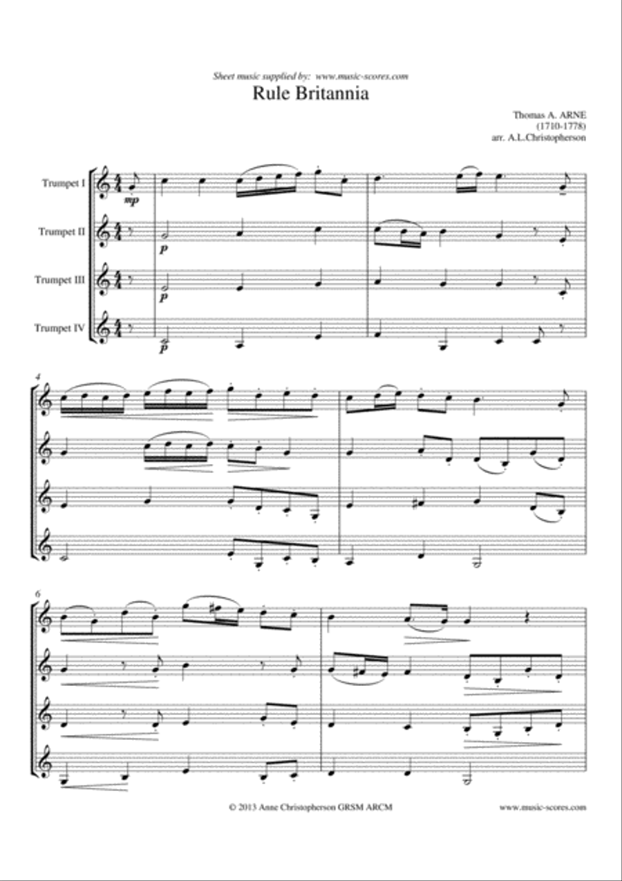 Rule Britannia - 4 Trumpets - concert Bb Trumpet Solo scores gallery preview page 1