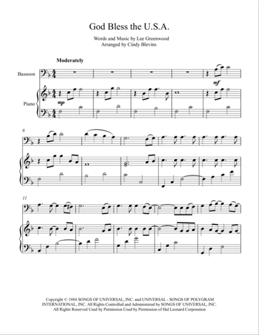 God Bless The U.S.A. Bassoon scores gallery preview page 2