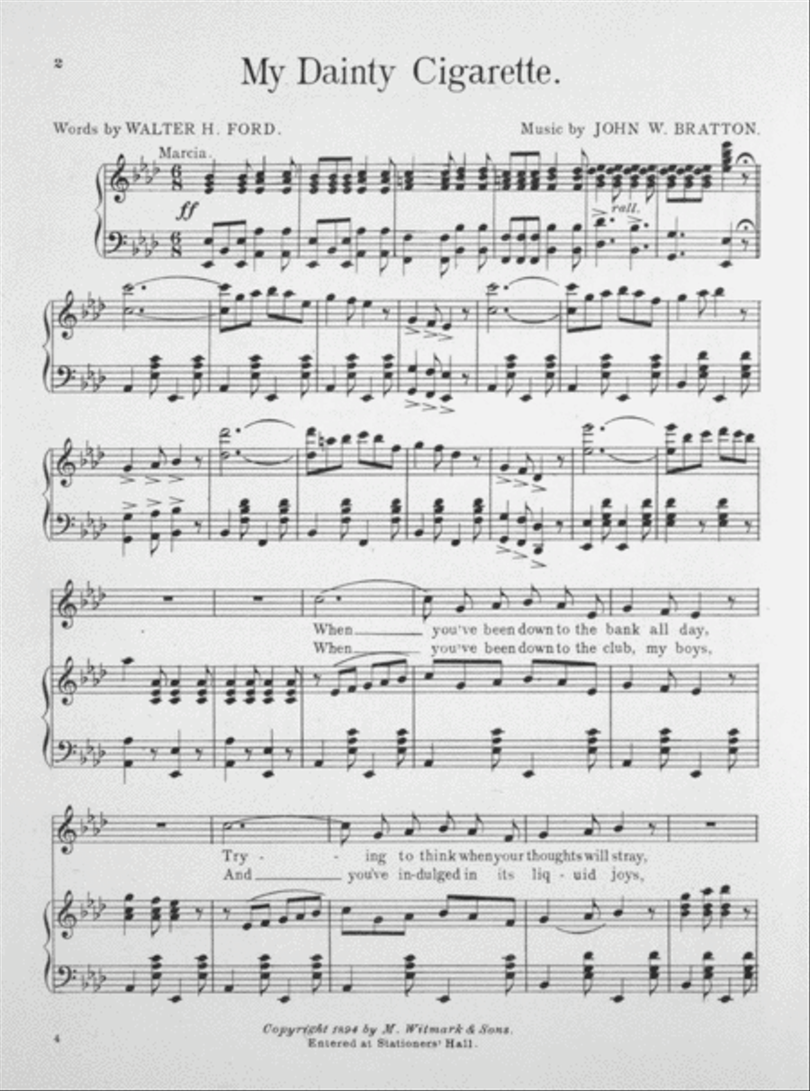Another Novelty. My Dainty Cigarette. March Song and Gavotte Refrain Voice scores gallery preview page 2