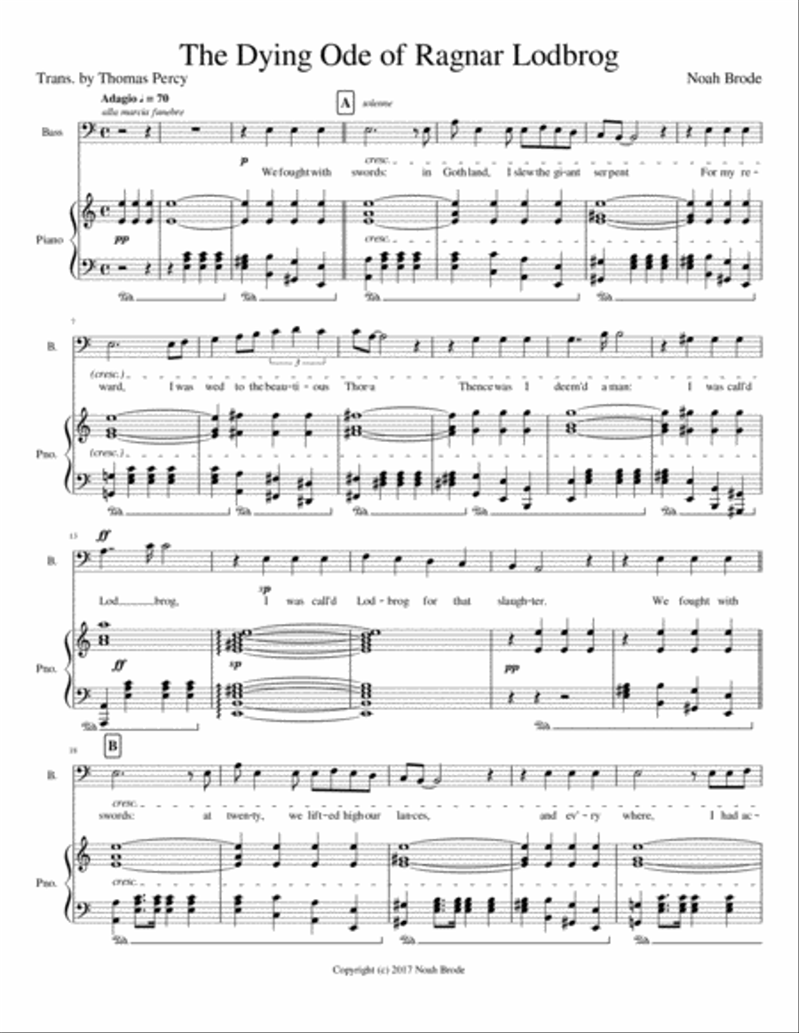 The Dying Ode of Ragnar Lodbrog - For Piano and Baritone Voice Baritone Voice scores gallery preview page 1
