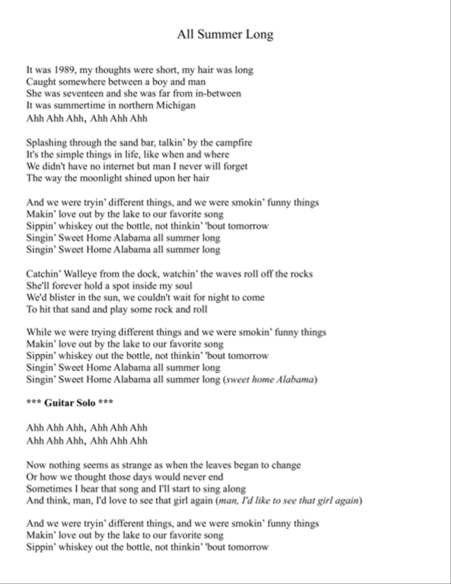 All Summer Long Piano, Vocal, Guitar scores gallery preview page 2