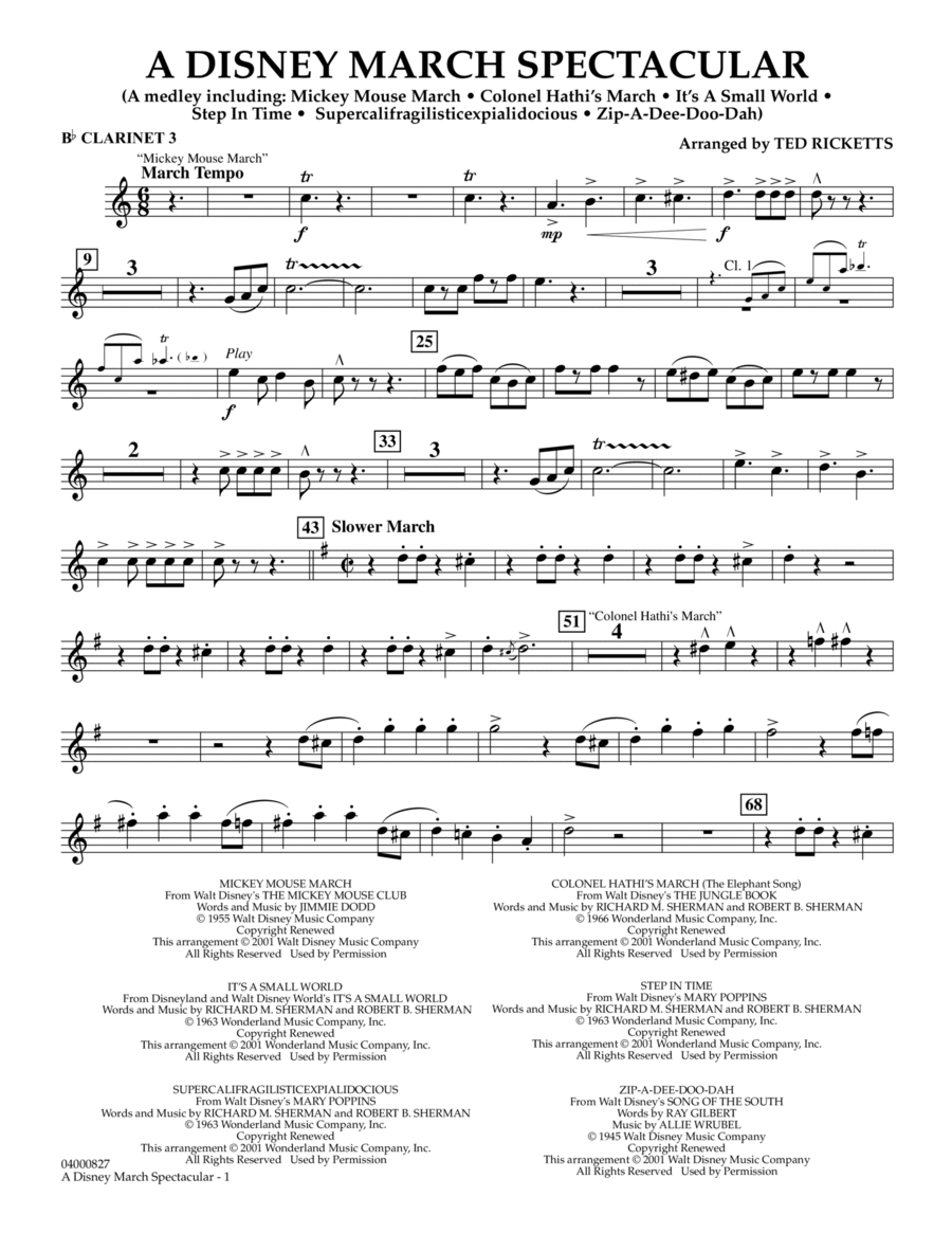 A Disney March Spectacular Bb Clarinet 3 by Ted Ricketts B Flat Clarinet Digital Sheet Music Sheet Music Plus