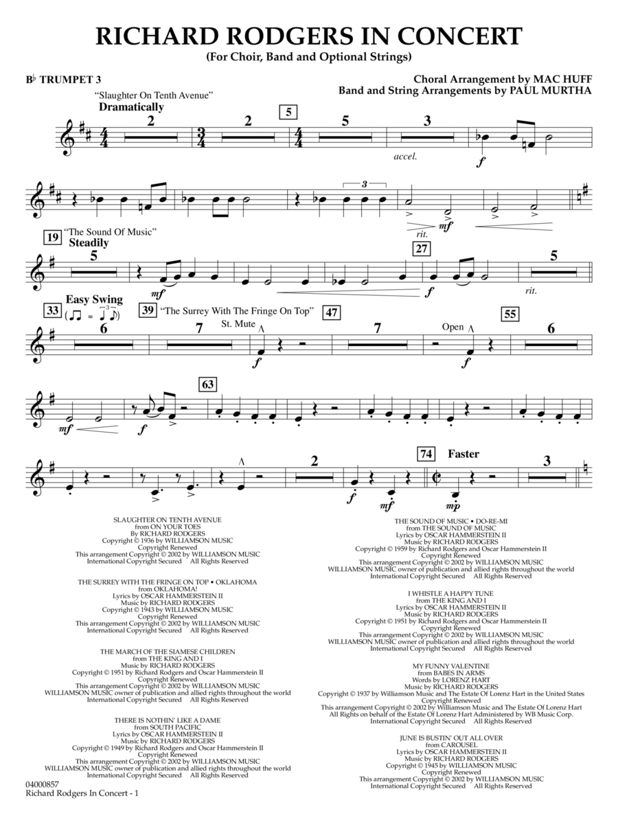 Richard Rodgers in Concert (Medley) (arr. Mac Huff, Paul Murtha) - Bb Trumpet 3